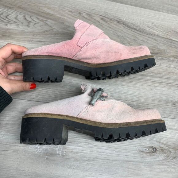 GEIER WALLY AUSTRIA Women’s 6-6.5 EU 37 US Suede Leather Mules Slides Clogs Pink - Picture 2 of 12